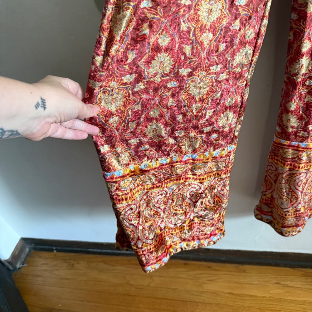 FREE PEOPLE Harper Printed Velvet Orange Flare Bell Sleeve Jumpsuit Extra Small - Picture 7 of 10